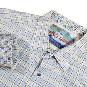 Robert Graham Mens Size 2XL Sport Shirt Checkered Paisley Flip Cuffs Classic Fit